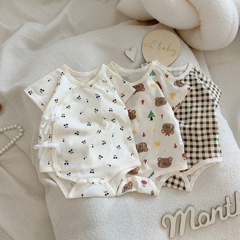 Baby boy thin short-sleeved butterfly clothing girl baby boneless jumpsuit pajamas newborn pure cotton outer wear summer