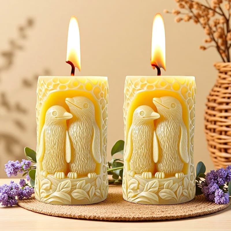 Penguin Embossed Cylinder Aromatherapy Candle Silicone Mold DIY Little Penguin Plaster Ornament Scented Stone Home Craft Mold