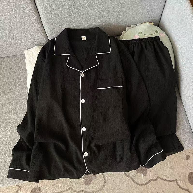 Spring and Summer Pajamas for Men, Casual Simple Solid Color Lapel Cloud Cotton Cardigan Home Wear, Thin Set That Can Be Worn Outside