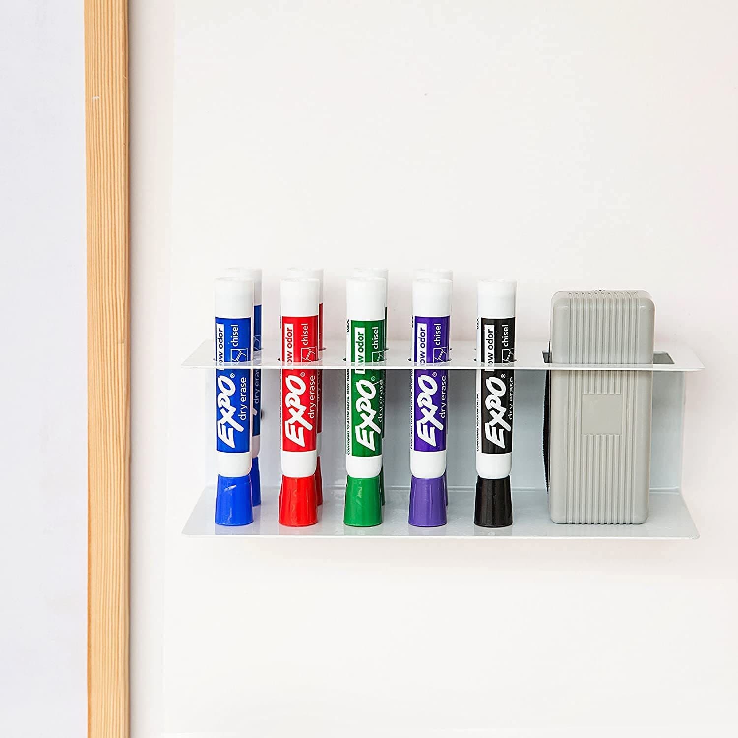 10-Slot Acrylic Wall-Mounted Dry Erase Marker and Eraser Whiteboard Supply Holder Transparent Pencil Organizer Cup