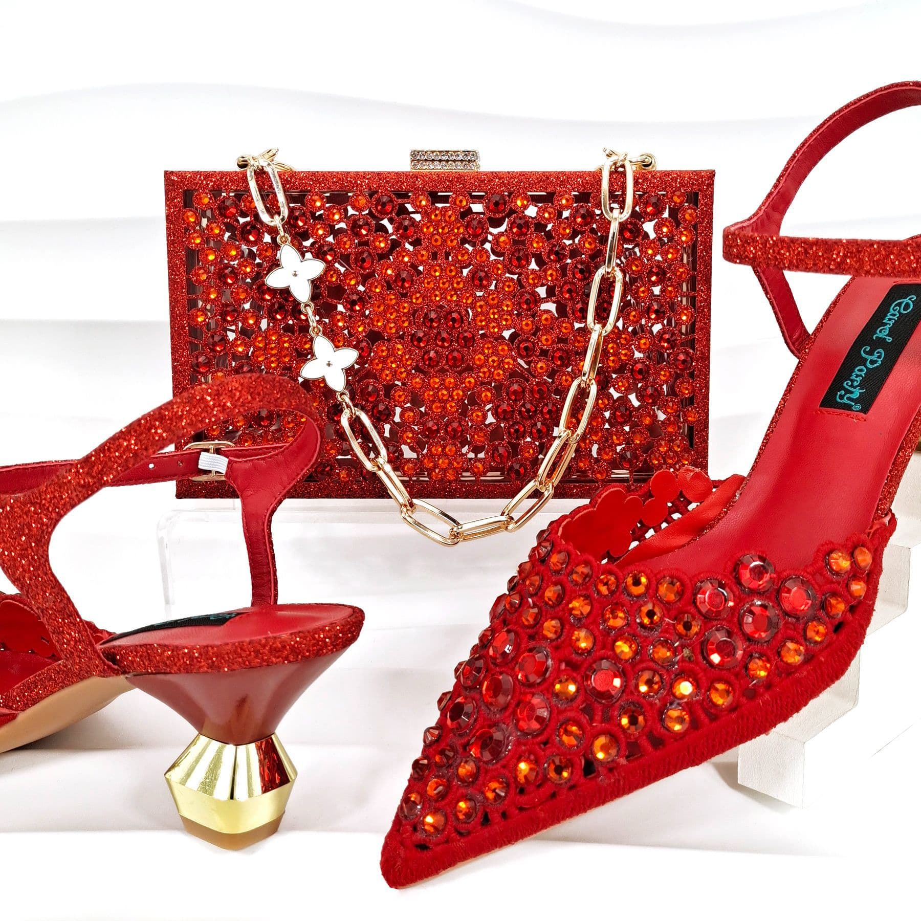 Light luxury high-heeled women's shoe set, exquisite rhinestone matching evening bag, quality party shoes and bags cross-border