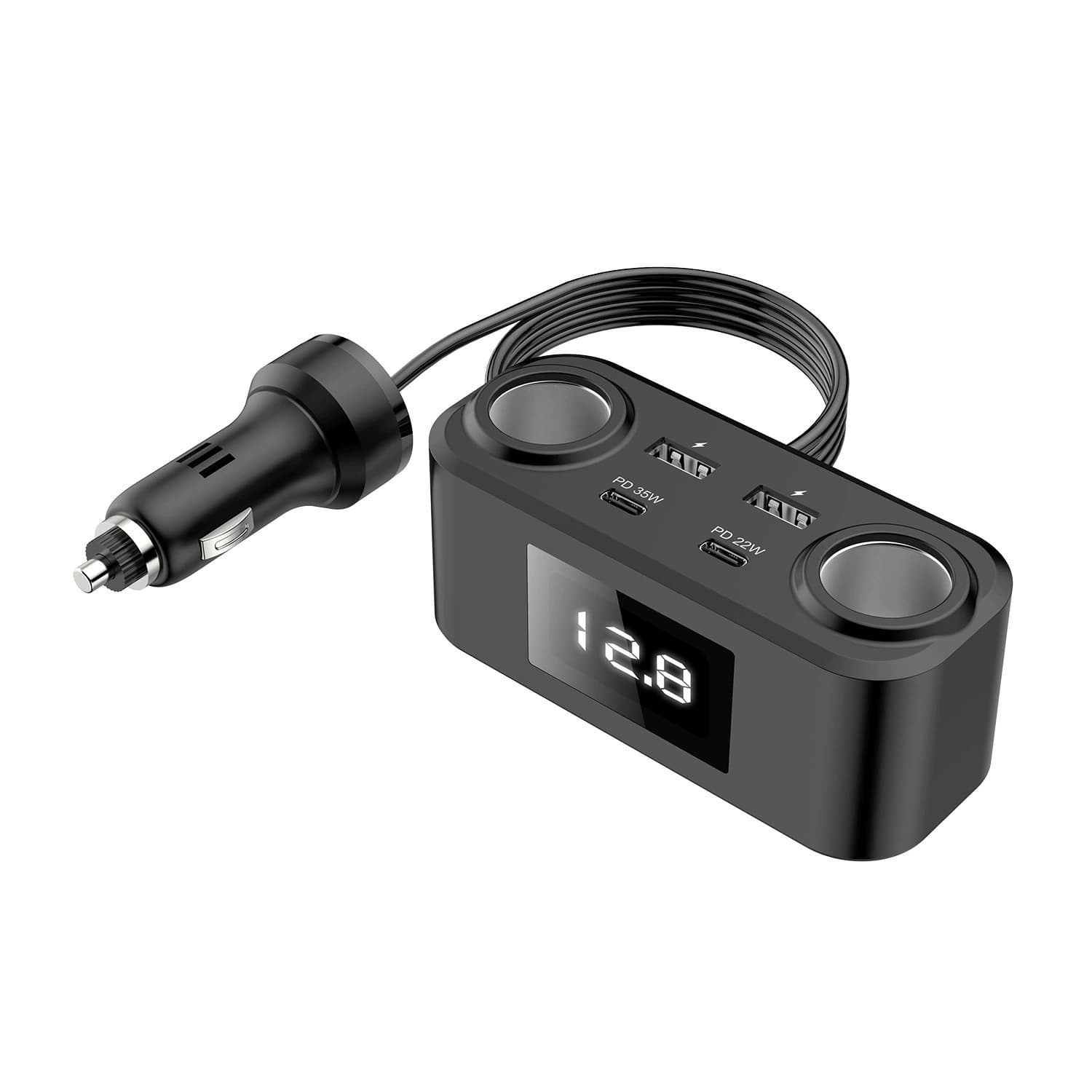 100W Six-Port Fast Charging Car Mobile Phone Charger Car Cigarette Lighter Charging Mobile Phone Adapter Pd+Qc Fast Charging Head