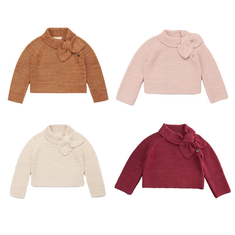 New MP Classic Heart-shaped Bow Tie Knitwear Children's Retro Sweater Pullover Girl's Bow Autumn/Winter Clothing