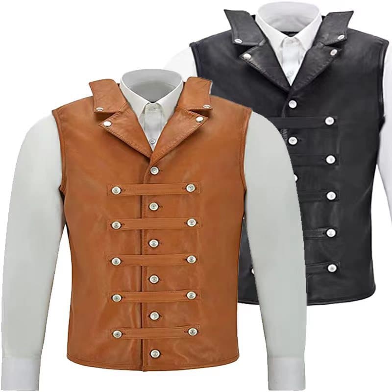 2023 New Arrival AliExpress Amazon Wish Hot Selling Solid Color Vest Motorcycle Button Leather Vest Racing Punk