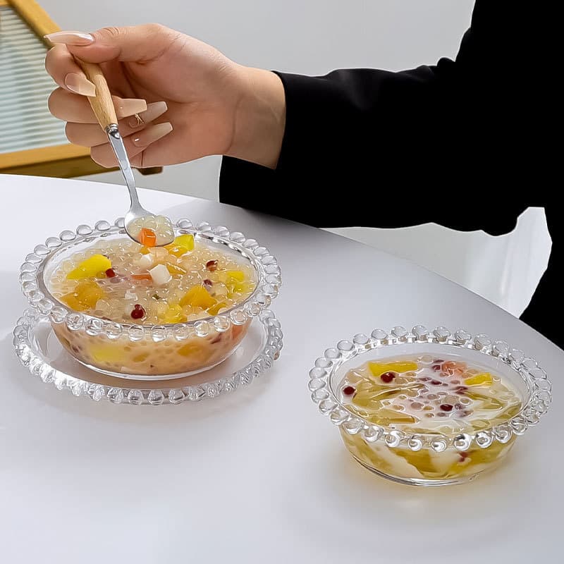 ins bead edge transparent glass bowl dessert ice cream ice cream bowl home fruit salad bowl sugar water oatmeal bowl
