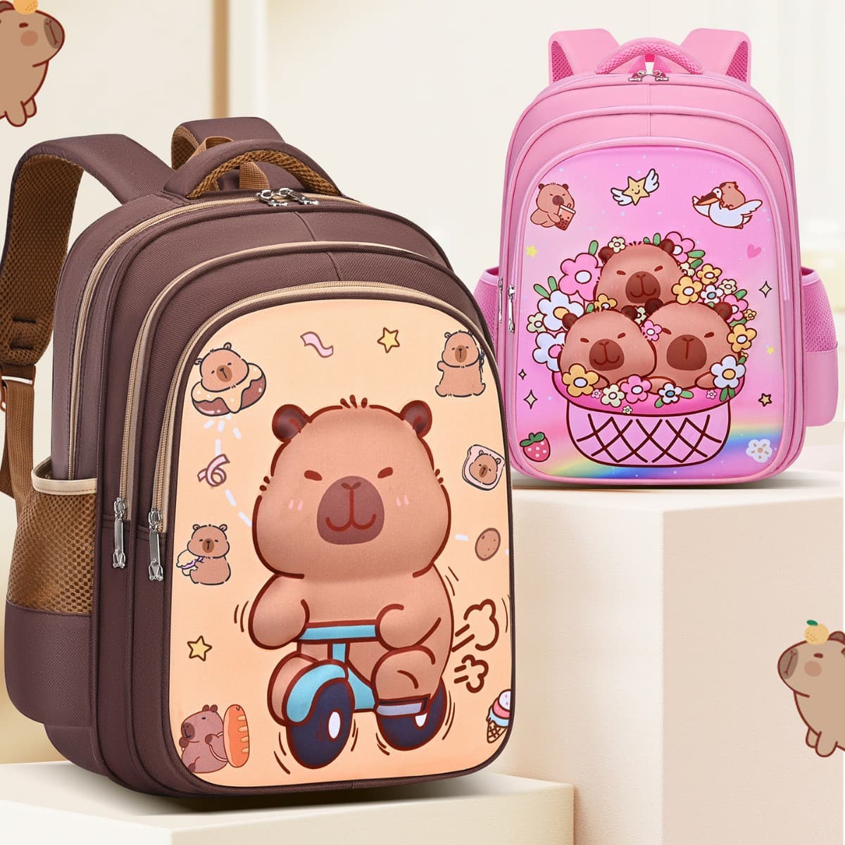 Cross-border Capybara Elementary School Backpack for Boys and Girls Kindergarten Double-Shoulder Bag Ultra-Light Weight-Reducing Children's Cartoon Backpack