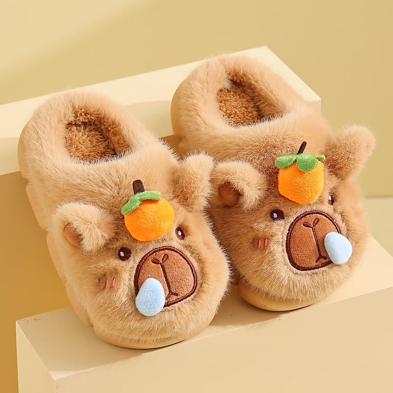 Winter new children's slippers indoor boys and girls cute cotton slippers Kapibara baby home warm slippers