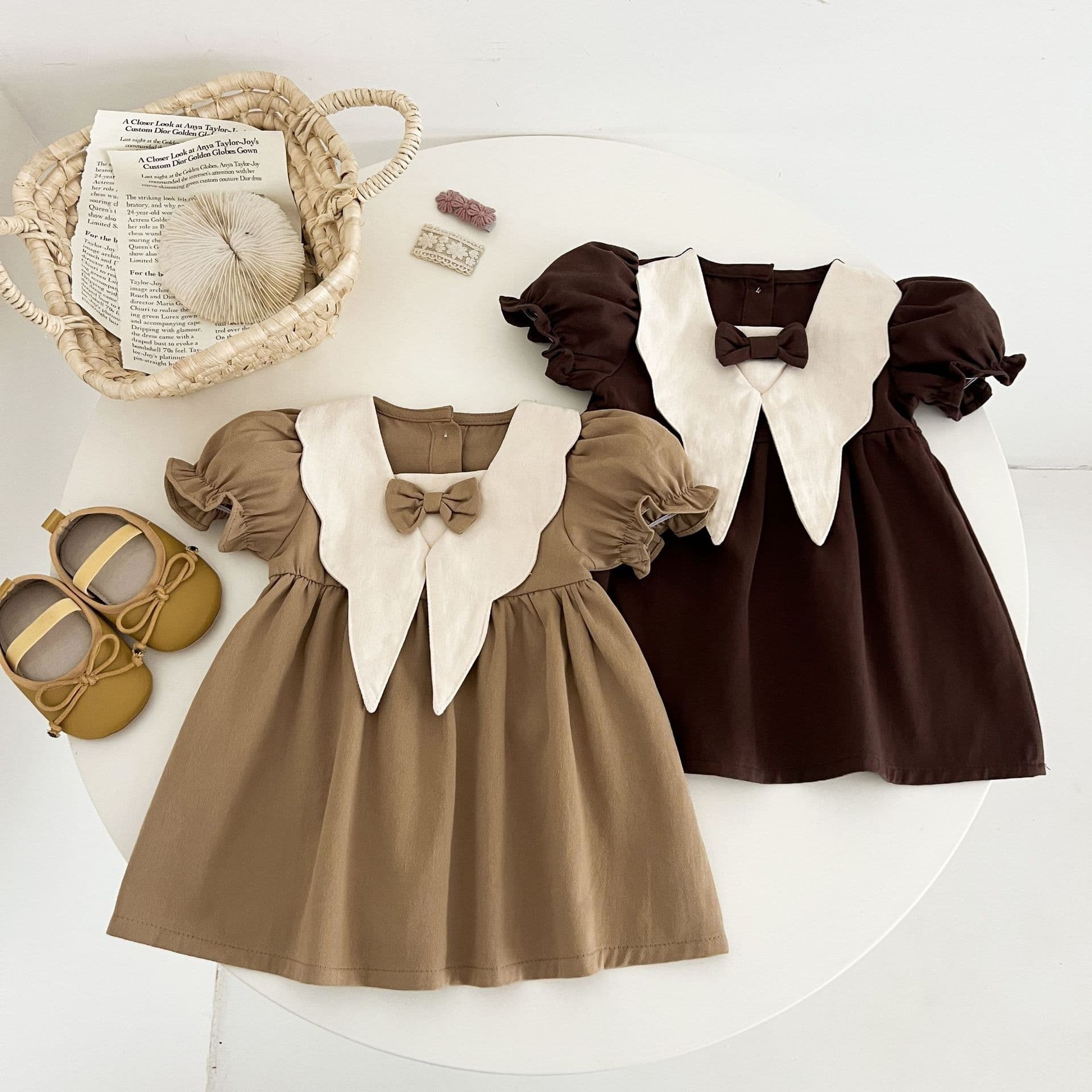 Girls' Summer Dress Academy Style dress Children's Summer Western Style Dress Women's Baby Doll Collar Short Sleeve Vintage Princess Dress