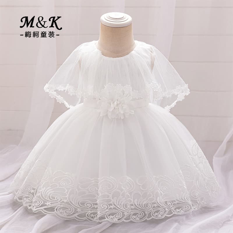 Princess Dress with Shawl for Girls Birthday Baptism Wedding Ceremony Lace Skirt Children's Clothing European Style Polyester Cotton Blend