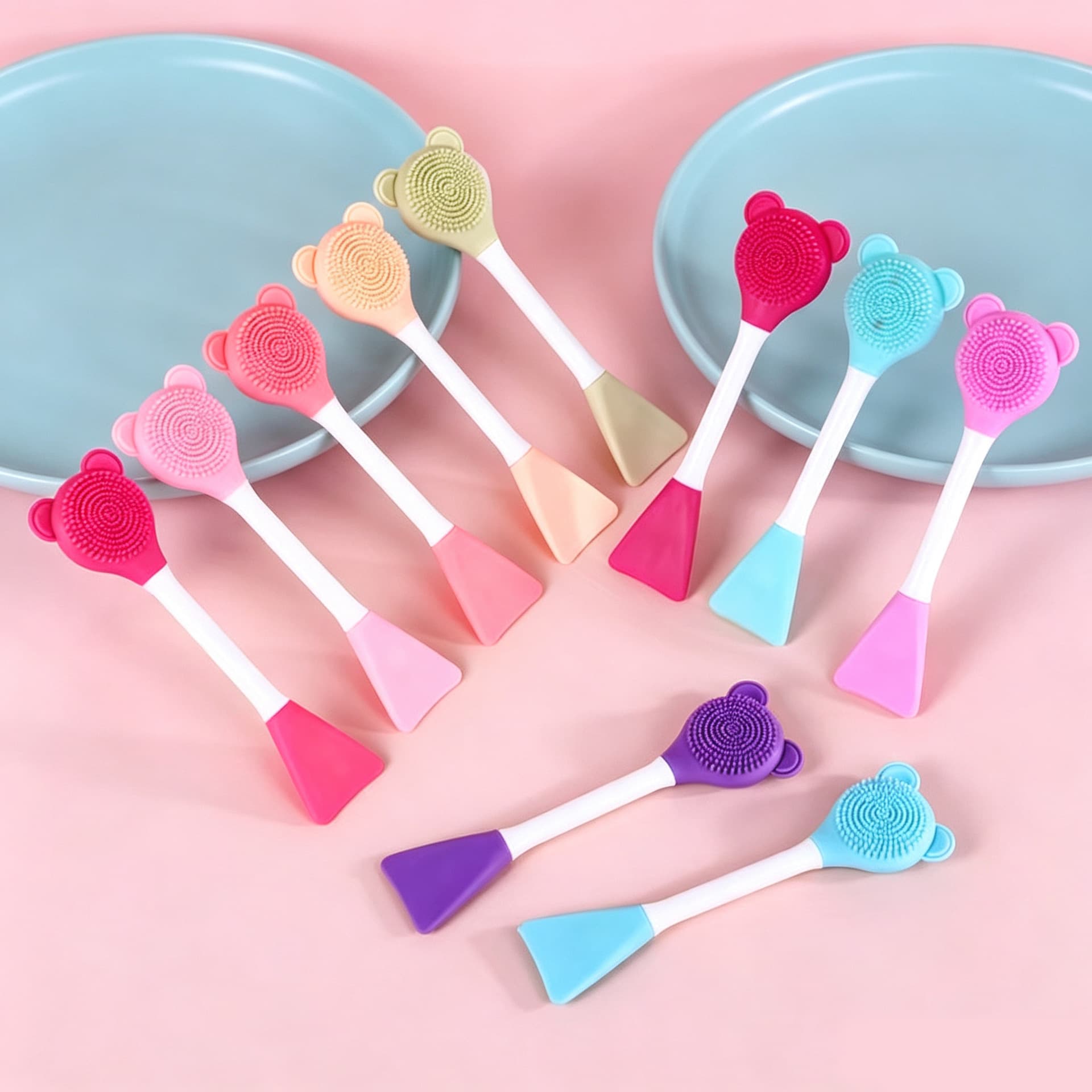 Double-Head Silicone Mask Brush Beauty Makeup Smoothing Stick Cosmetic Tool Nylon Bristles Portable Handle Facial Mask Brush