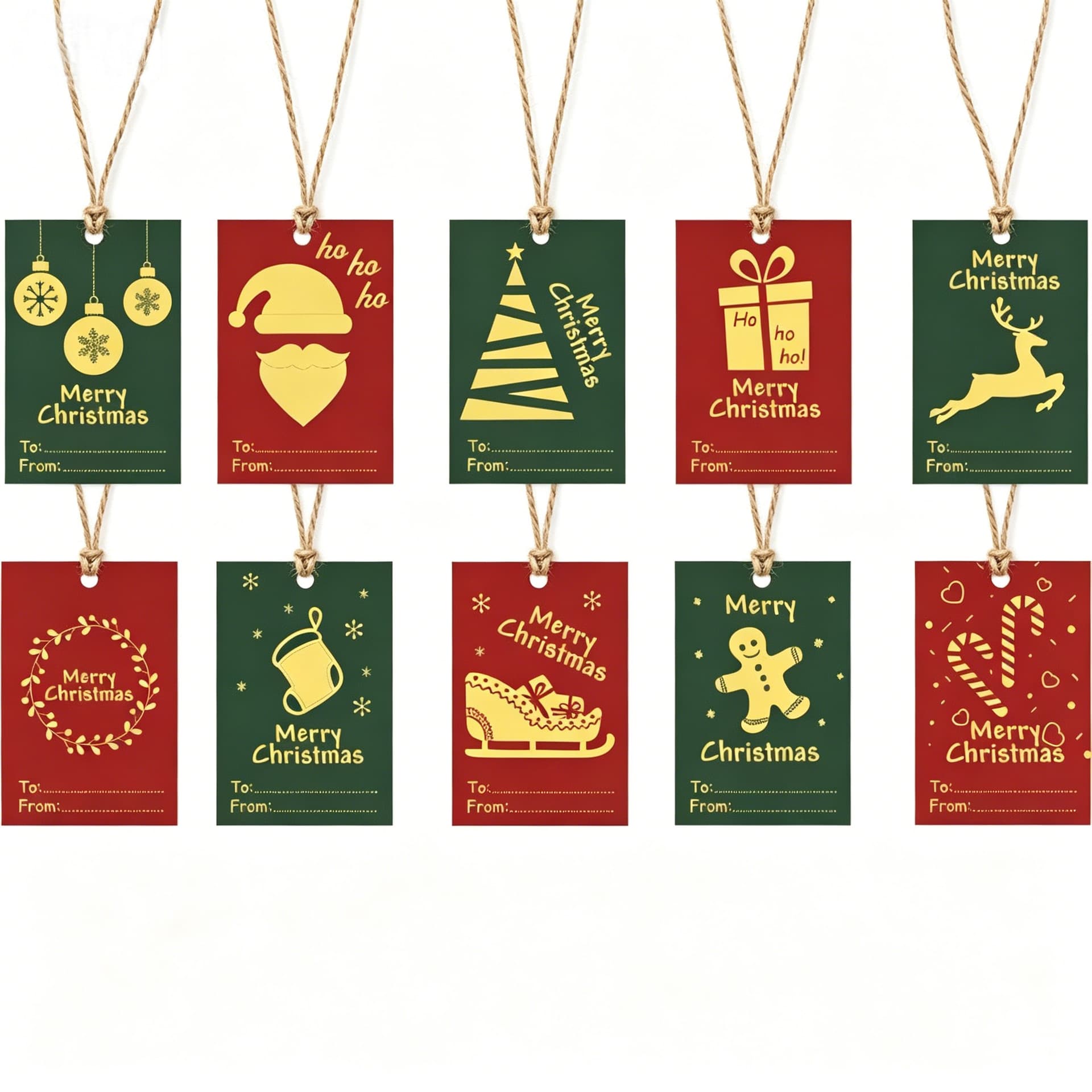 New Christmas Tree Decoration Tag 4x6cm Handwritten Message Card Postcard Green Red