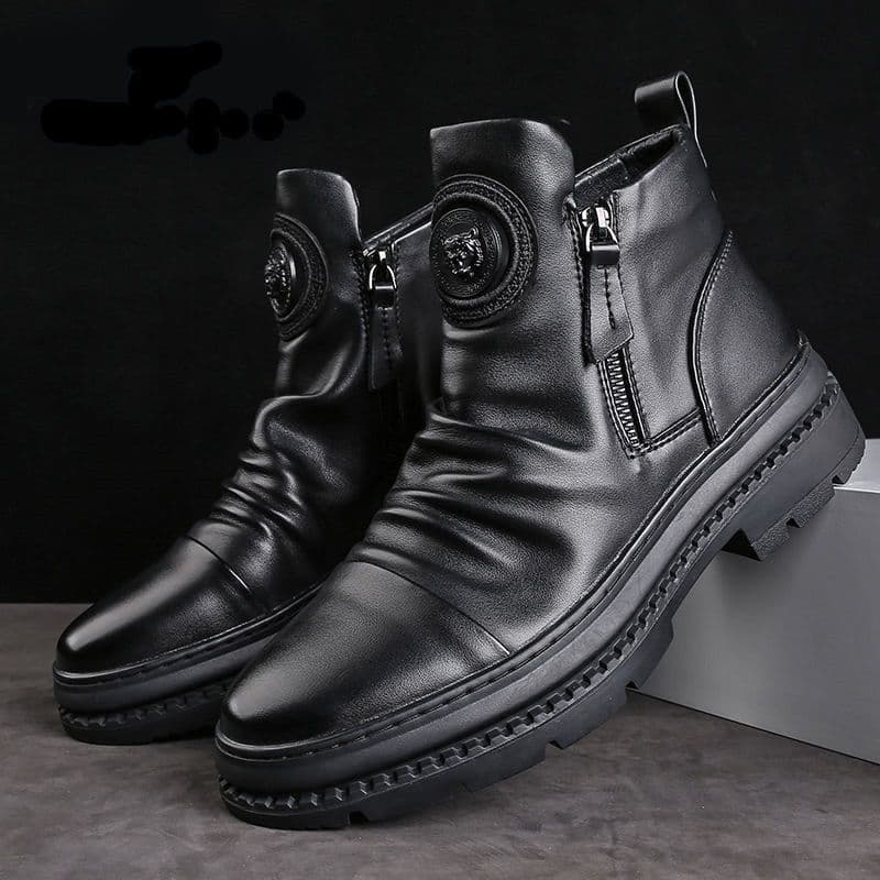 2023 Autumn High-Top New Men's Shoes European Station Men's Boots Versatile Zipper Shoes Korean Martin Boots Men's Casual Shoes