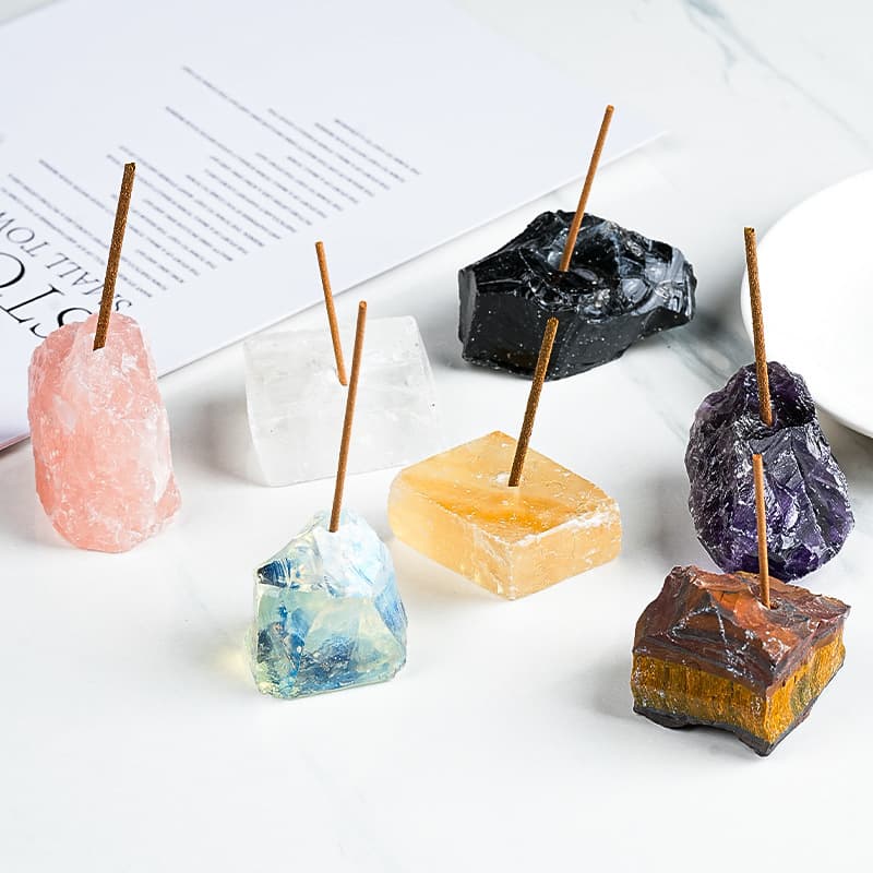 Natural Crystal Raw Stone Incense Holder Crystal Mineral Incense Base Crystal Ornament
