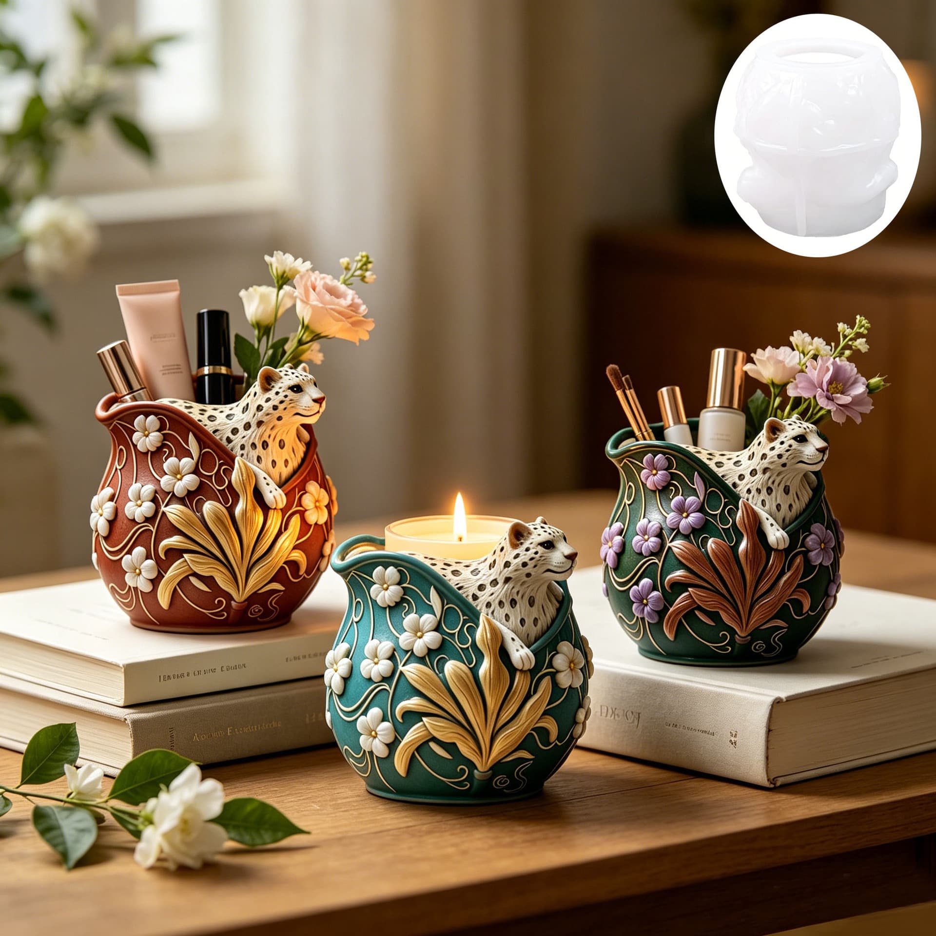 Little Leopard Storage Box Silicone Mold DIY Decorative Pencil Holder Flower Pot Holiday Gift Resin Plaster Ornament DIY