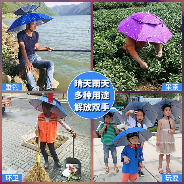 Wholesale Double-Layer Windproof Headwear Umbrella Hats for Outdoor Sun and Rain Protection in Fishing and Advertising
