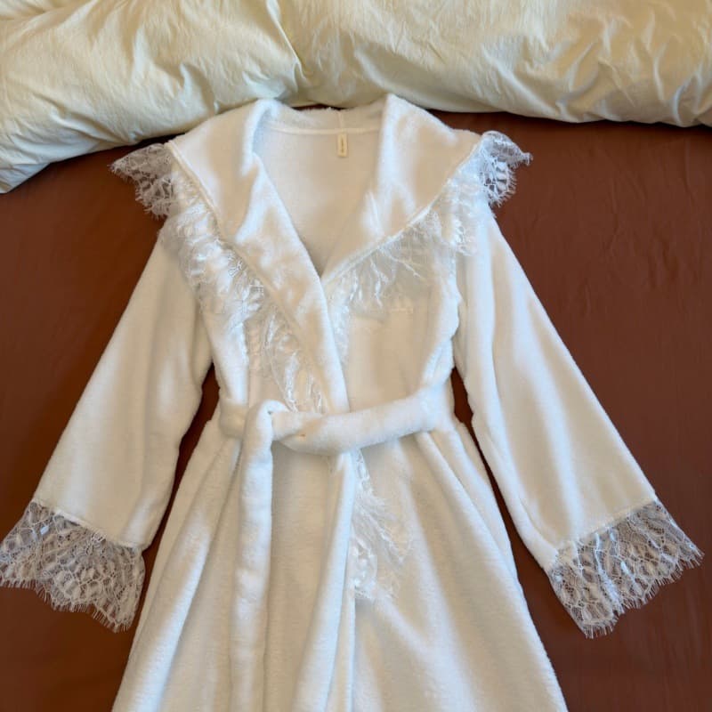 Cross-border foreign trade nightgown for women in autumn and winter hotel style beauty salon high-end fairy mid-length nightgown women's bathrobe