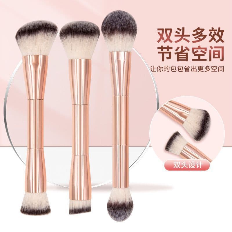 Double-ended makeup brush, multi-functional powder brush, blush brush, foundation brush, contour brush, soft-bristled single beauty tool, cross-border