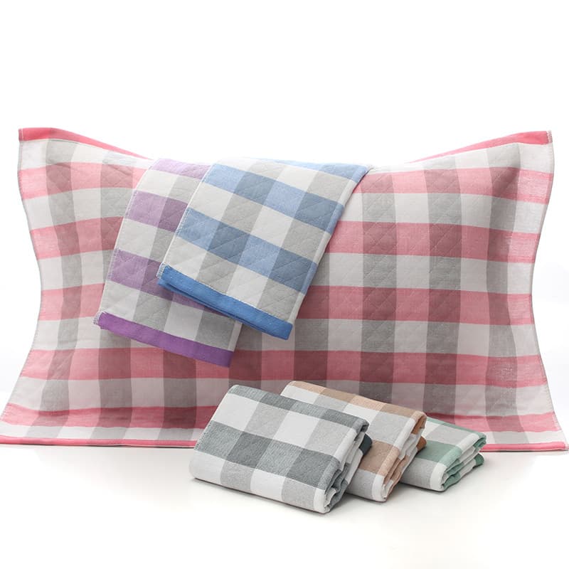Factory Direct Three-Layer Gauze Pillow Towel Checkered Pillow Towel Student Pillow Towel Adult Pillow Towel