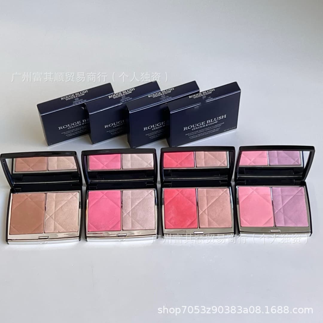 Cross-border Foreign Trade Mingtong Blue Gold Dual-color Blush Palette Highlighter Contour Palette Shadow Brightening Matte Highlighter Pearl Shimmer