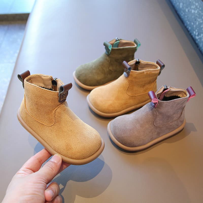 Children's Fleece-Lined Martin Boots Winter New Style Girls' Versatile Maillard Cotton Boots British Style Boys' Solid Color Fleece-Lined Cotton Boots