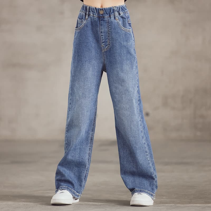 Girls' Simple Denim Wide-Leg Pants Spring/Autumn 2023 New Style Outerwear Korean Loose Denim Wide-Leg Pants