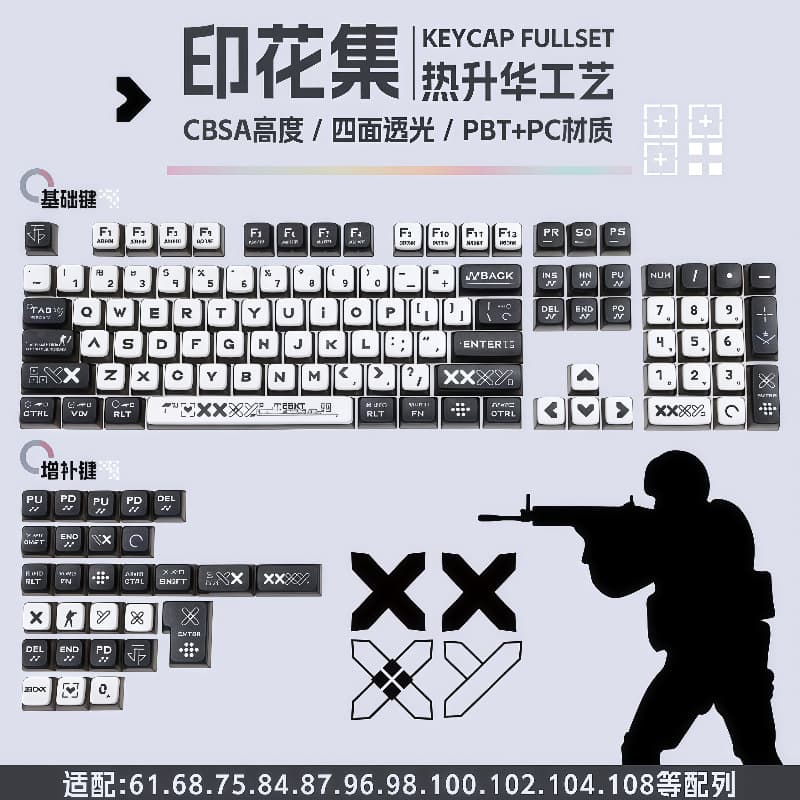 Wholesale cross-border printed keycap mechanical keyboard SA four-sided transparent PBT dye-sublimated 119 small complete set