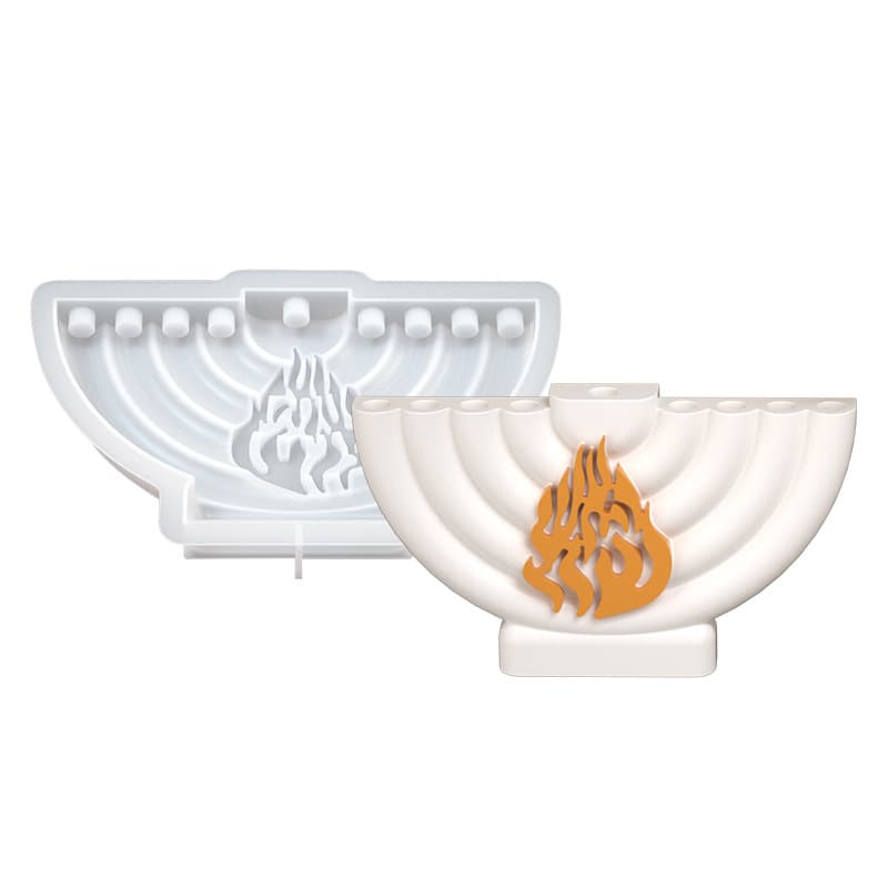 Embossed Flame Pattern Nine-Hole Candle Holder Silicone Mold DIY Scented Candle Base Decoration Plaster Resin Mold