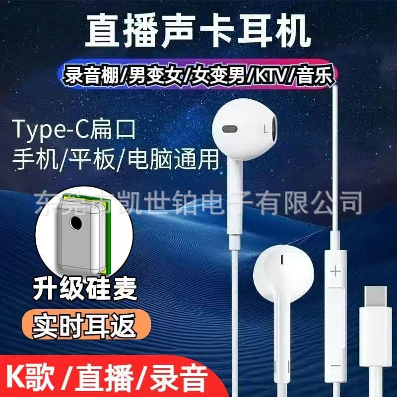 Karaoke Headset Sound Card Live Streaming Headphone Monitor Ear Return Voice Changer Wired Headset Type-C Flat Head Digital