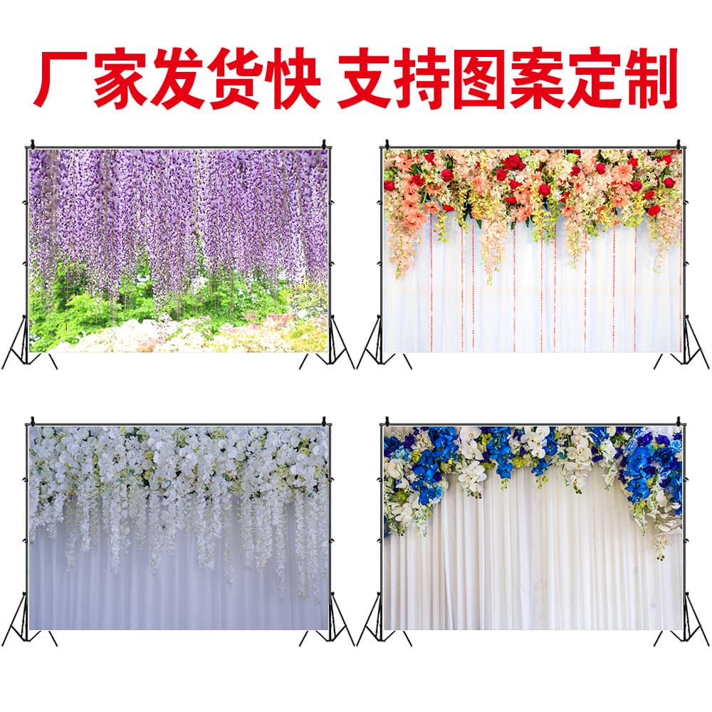 Blue and White Flower Background Cloth for Girls' Photo Shooting, Suitable for Cake Table Decoration Photo Vinyl