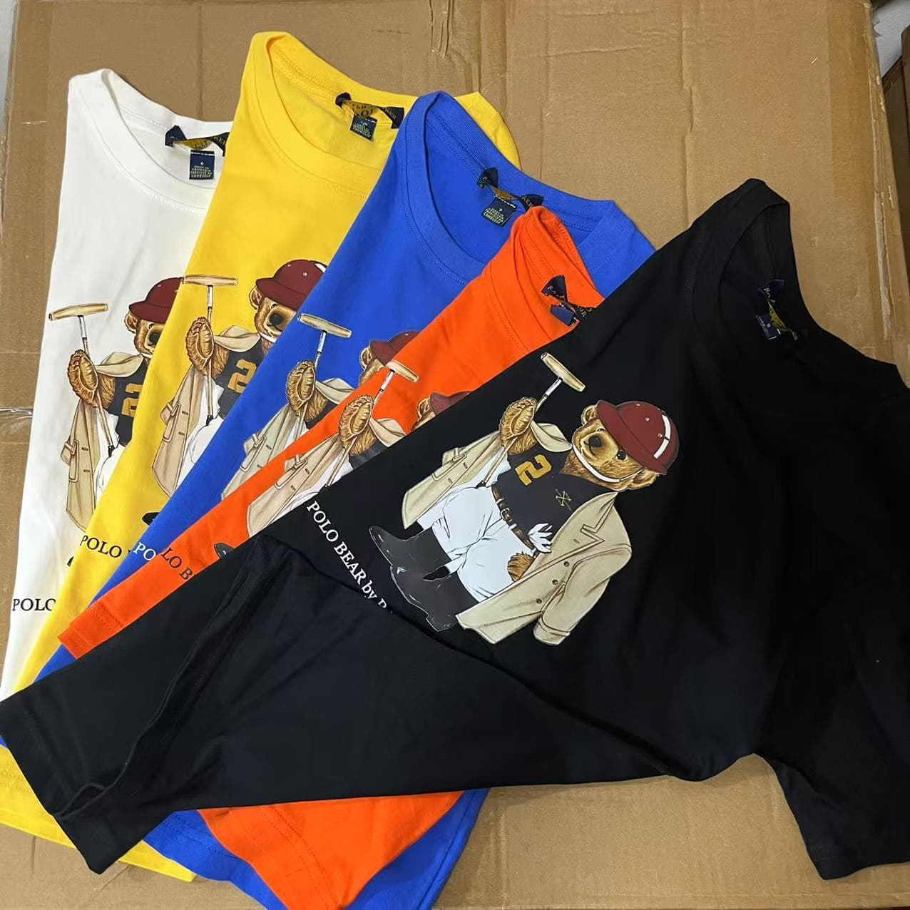 New Japanese and Korean Style Casual Cotton Polo Bear Print Boys T-Shirt Girls T-Shirt Children's Round Neck