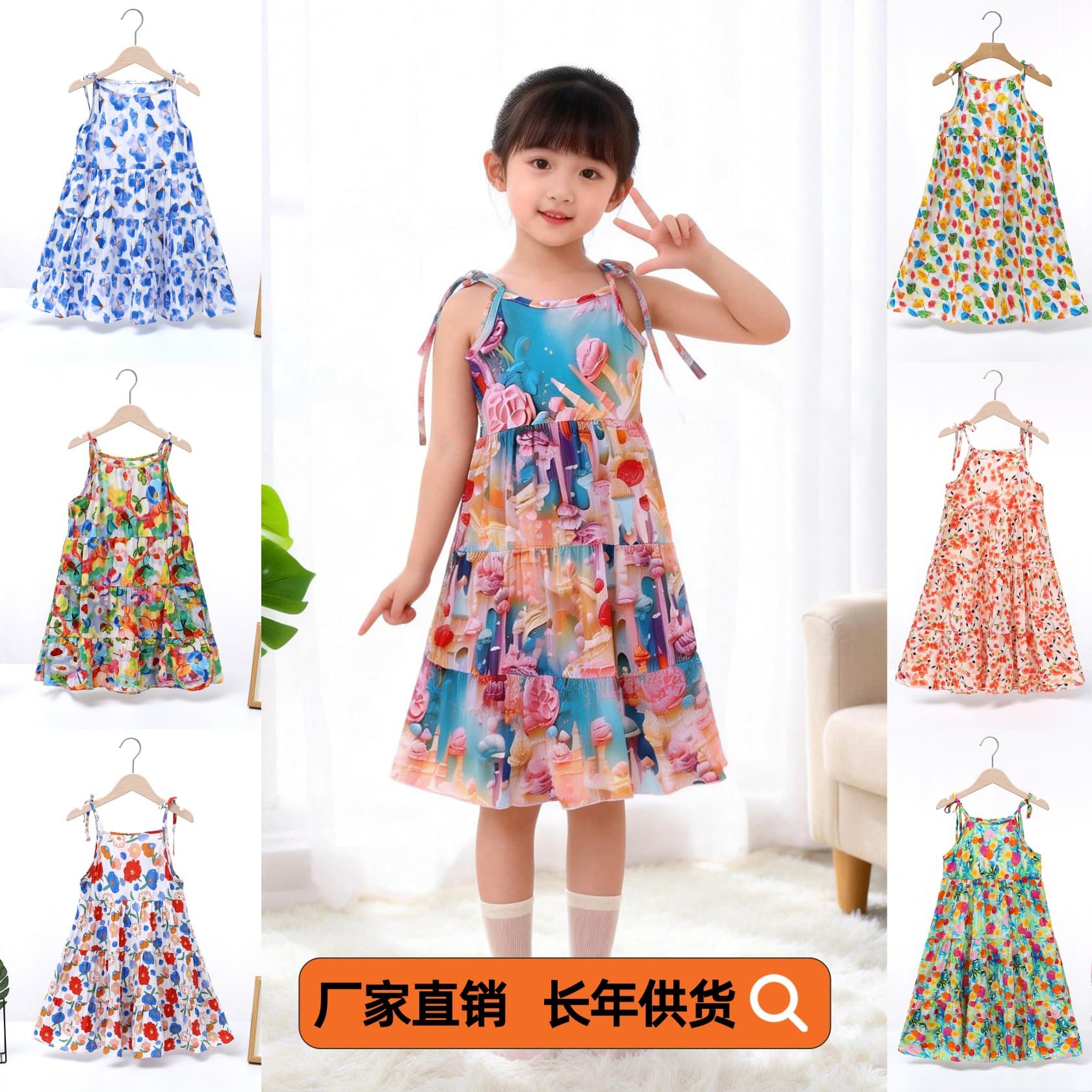 Girls Summer Cotton Silk Baby Girl Camisole Dress Children's Floral Dress Medium to Large Girls Dress Beach Dress Bohemian