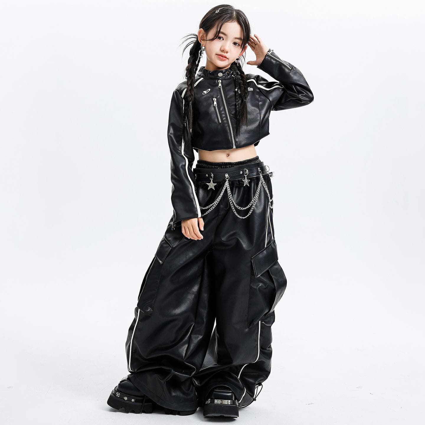 Kids Jazz Dance Costume Girls Crop Top Korean Style Jacket Set Jazz Girl Group New Year Dance Performance Outfit Trendy Cool