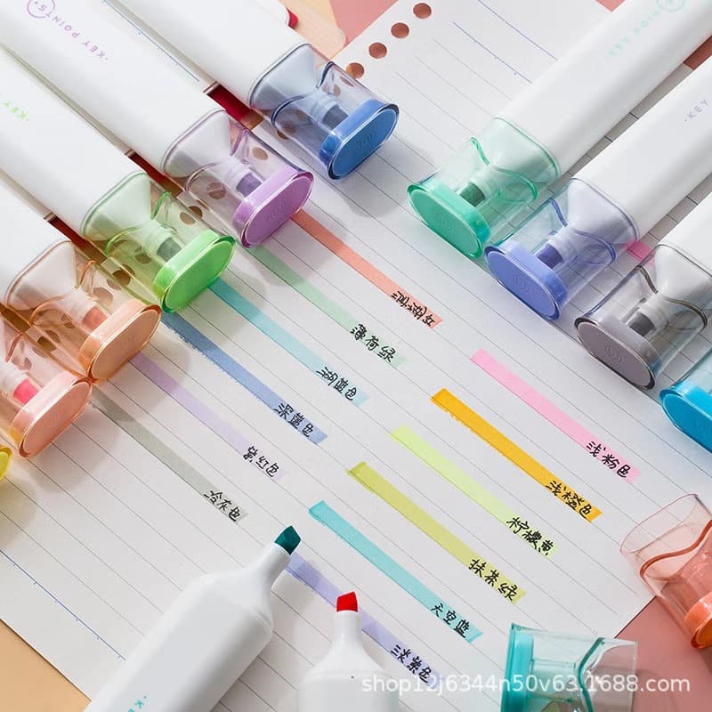 Jiwushe Highlighter Pens, Eye-Protective Color, Ultra-Soft Tip, Journaling Pens, Marking Pens, Doodle Pens, Refill Set