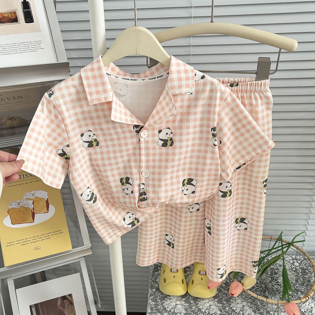Pure cotton men's and women's summer thin pure cotton short-sleeved trousers, sweet and cute pure cotton summer wearable home clothes set