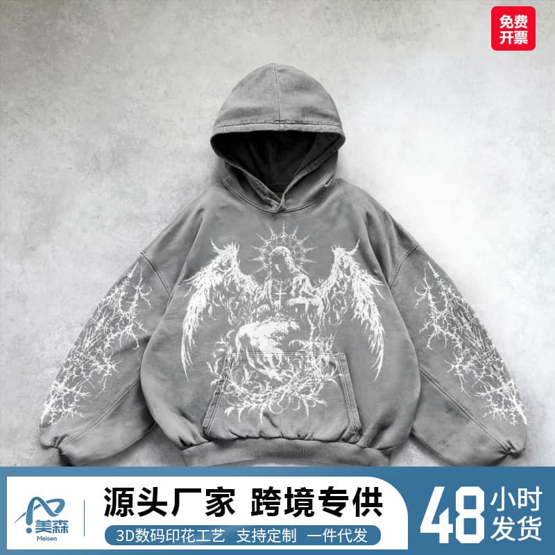Y2K Vintage Punk Solid Color 3D Print Casual Hoodie American Gothic Couple Sport Sweatshirt Cross Border