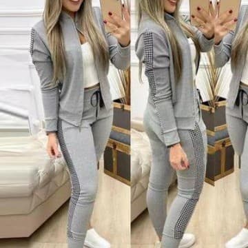 Autumn/winter Women's Plaid Zip-up Casual Sportswear Set Long Sleeve Top Pants Two-piece Suit Women's Clothing