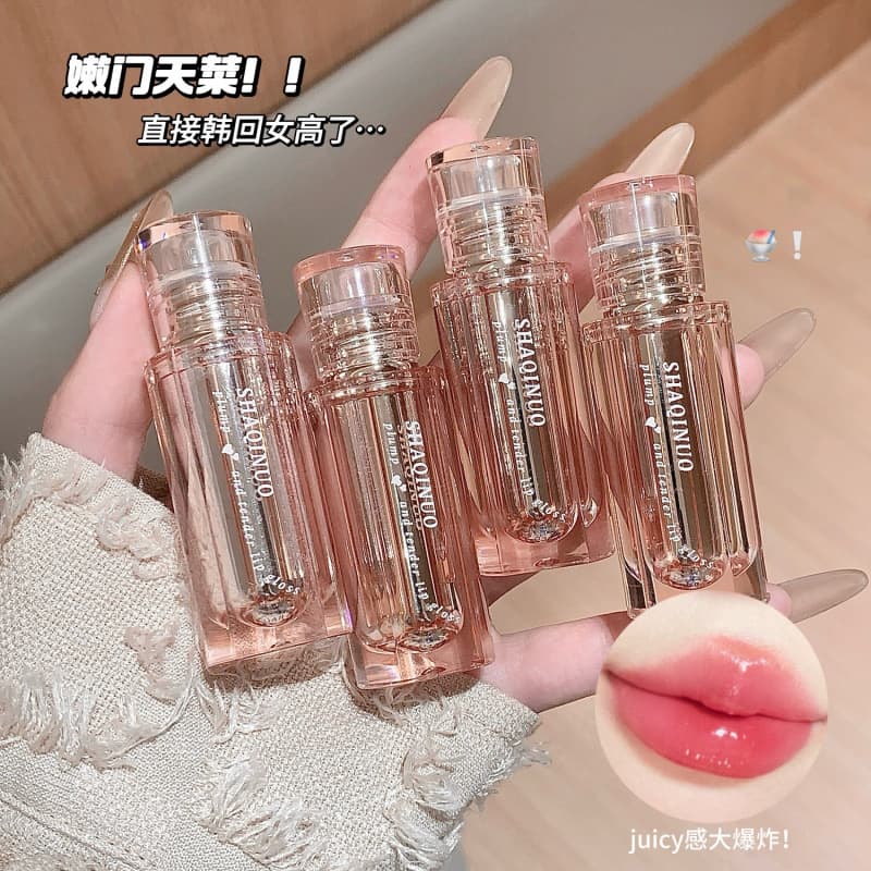 SHAQINUO Icy Translucent Lip Glaze Moisturizing Lip Gloss Clear Watery Shine Students Whitening Cross-border Beauty Makeup