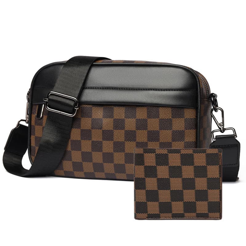 Factory direct sales trendy men's crossbody bag new black plaid street casual men's bag contrasting color single shoulder small square bag