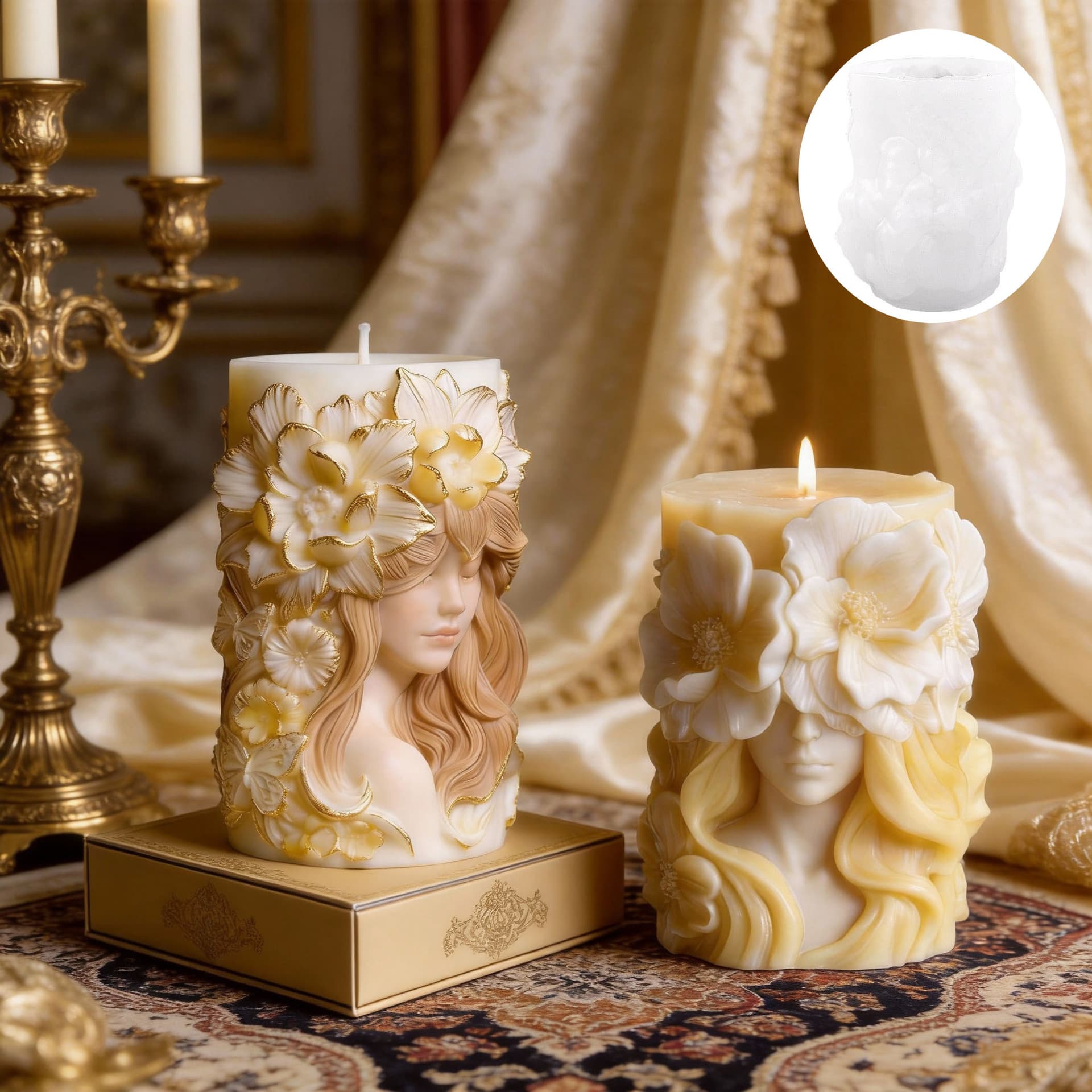 Girl Side Profile with Flowers Over Eyes 3D Silicone Mold Creative Home Aromatherapy Decoration Holiday Atmosphere DIY