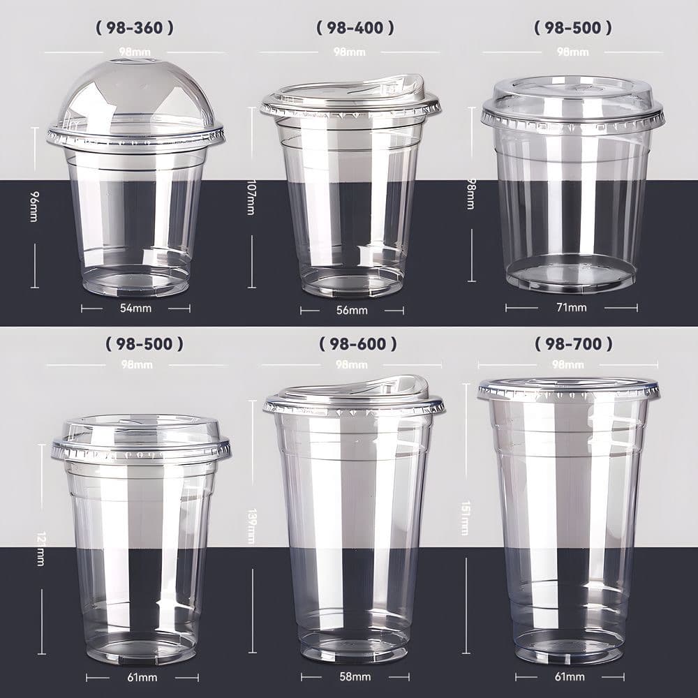 Disposable Milk Tea Cups with Lids PET Cold Drink Cups Coffee Cups Commercial Plastic 98mm Caliber Lemon Tea Transparent Cups