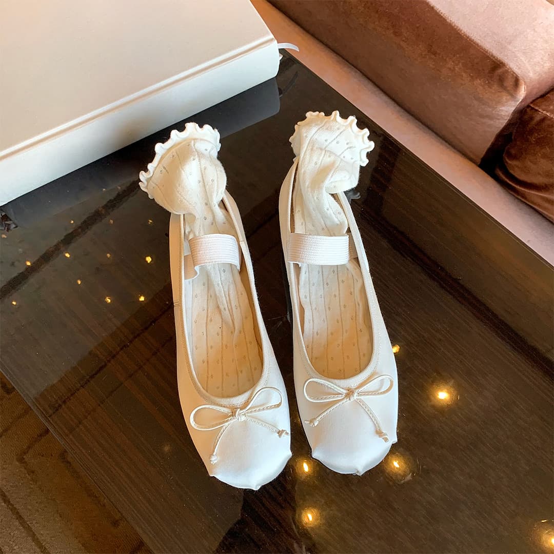 July First Encounter Butterfly Knot Silk Satin Marie Curie Ballet Women's Flats