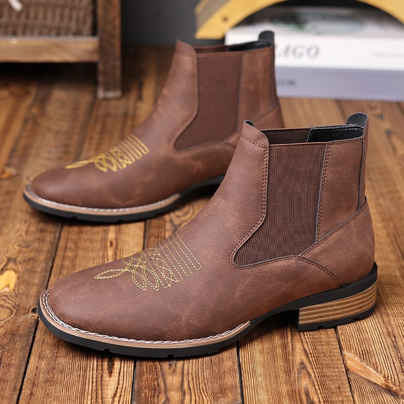 R003 Chelsea Boots Cross-border Embroidered Slip-On Chelsea Boots Men Martin Boots Export Drop Shipping