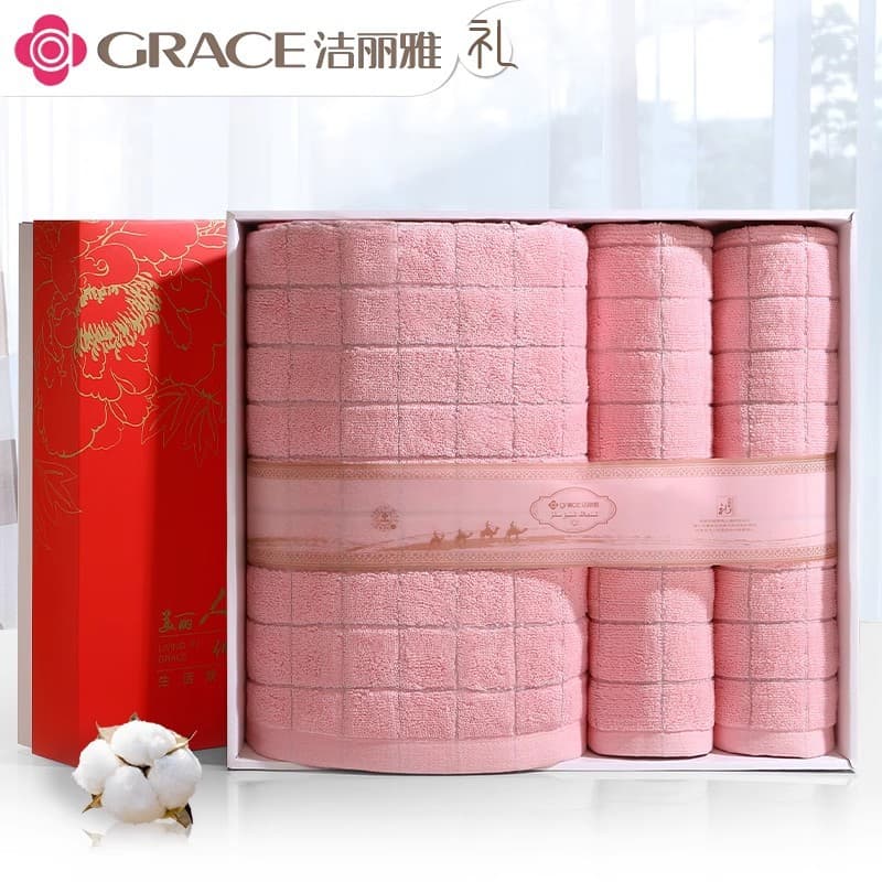Grace Large Thickened Face Towels, Pure Cotton Absorbent Towel Three-Piece Set for Birthday and Wedding Return Gifts