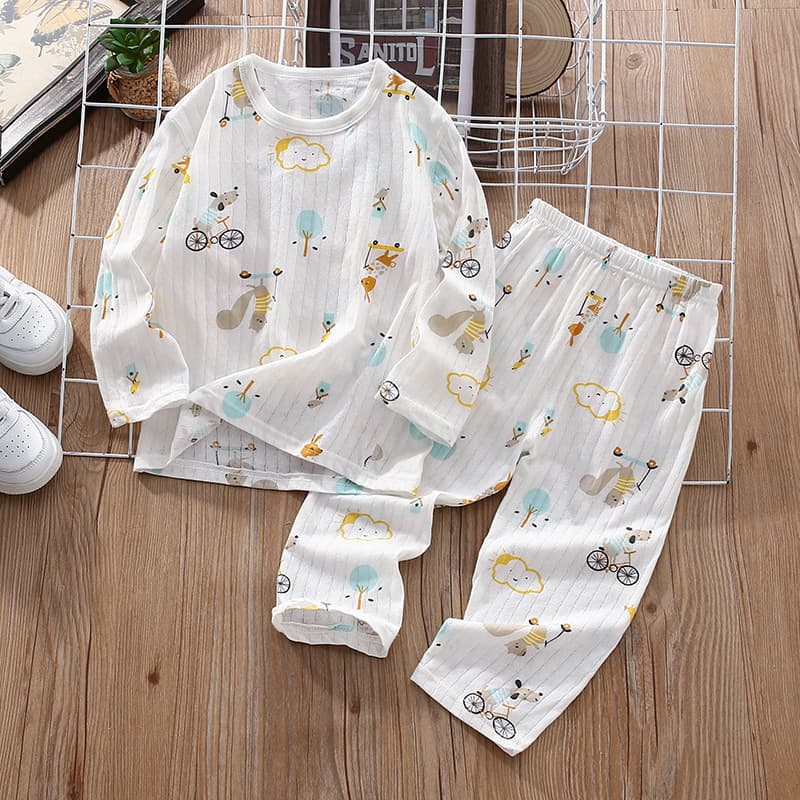 Kids Thin Summer Pajamas Boys Home Suit Cotton Set Girls Long Sleeve Air Conditioner Suit Baby Kids Spring Autumn Pure