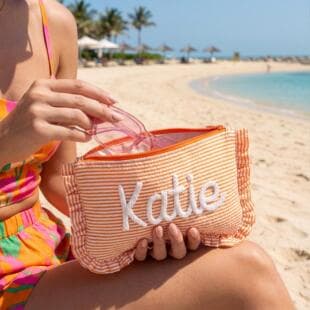 Corduroy Cosmetic Bag Personalized Embroidery Zipper Makeup Organizer Pouch for Women Skincare Small Bag
