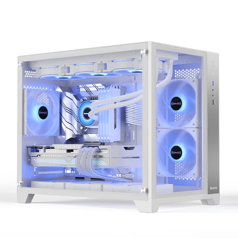 Huntkey S960 Blizzard X Panoramic View E-ATX Computer Case Desktop matx Black/White Case