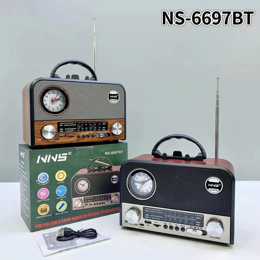 Cross Border NS-6697BT Retro Bluetooth Speaker Outdoor Portable with Clock Home Desktop Radio