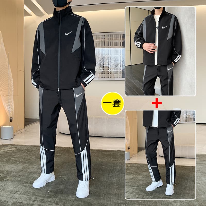 Cross-border Men's Hot-Selling Spring and Autumn New Style Trendy Men's and Women's Casual Sports Suit Waterproof Spliced Cargo Jacket Two-Piece Set