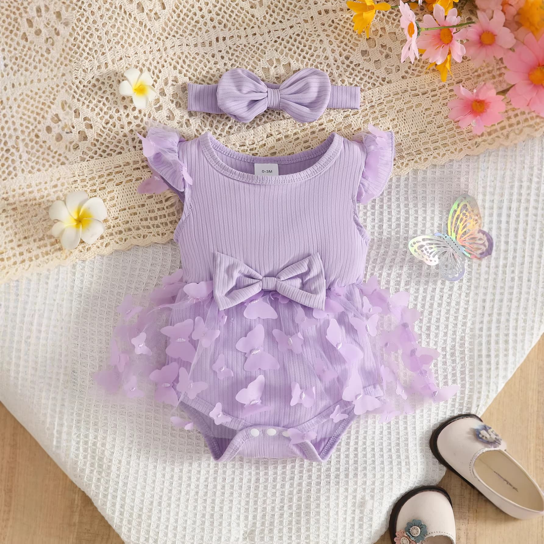 Baby Spring and Autumn Triangle Harness Skirt Sleeveless Butterfly Shape Mesh Skirt with Headband Bow Knot Sweet Children's Clothing Romper