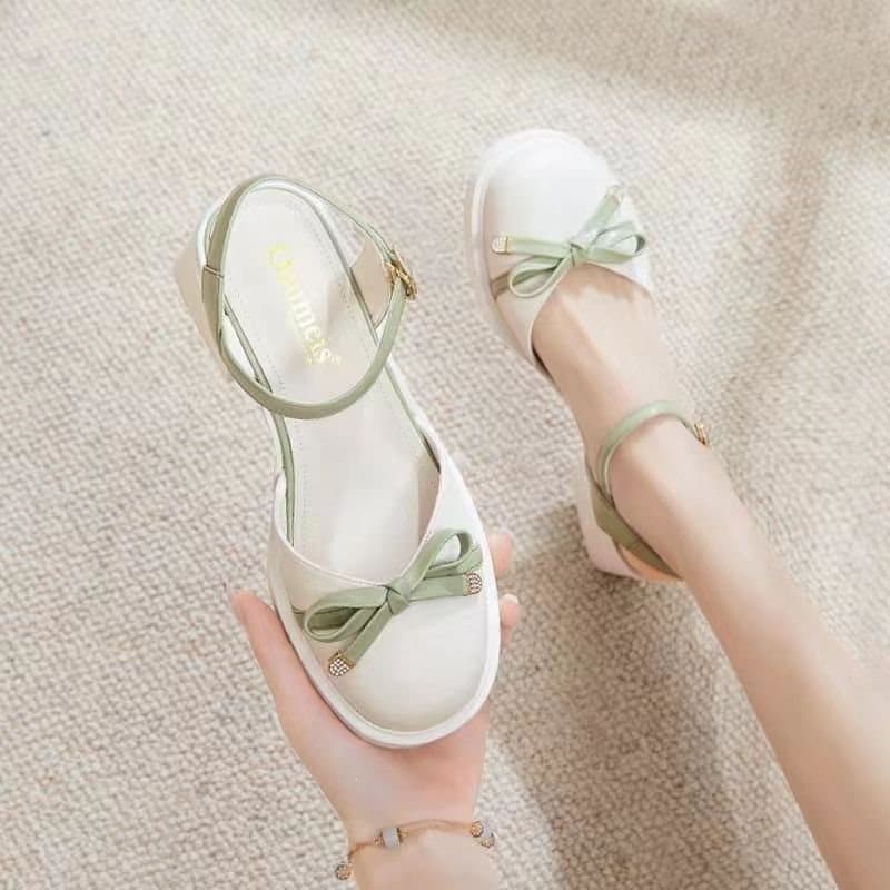 Baotou Sandals Women's 2026 New Summer Shoes with Skirts Thick Heels Shallow Mouth Small Leather Shoes Bow Fairy Shoes